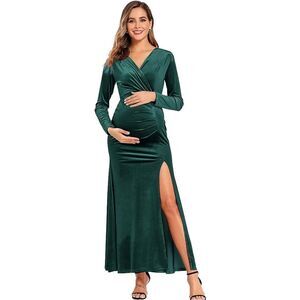 Babalet Emerald Green Elegant Velvet Formal Dress Bodycon M Maternity Pregnancy
